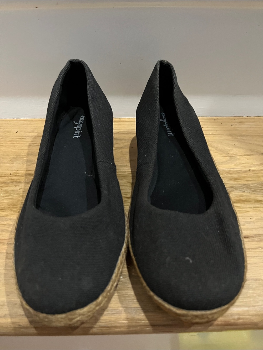 Easy Spirit Black Canvas Espadrille Flats with Jute Platform